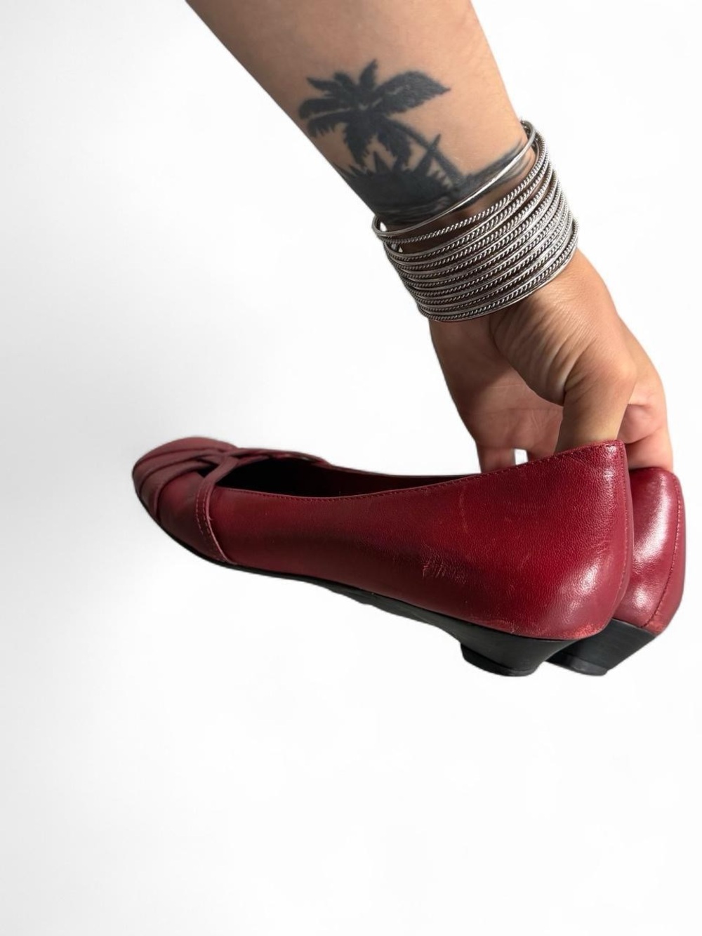 BCBGirls Burgundy Leather Knot-Detail Ballet Flats - Picture 5 of 7
